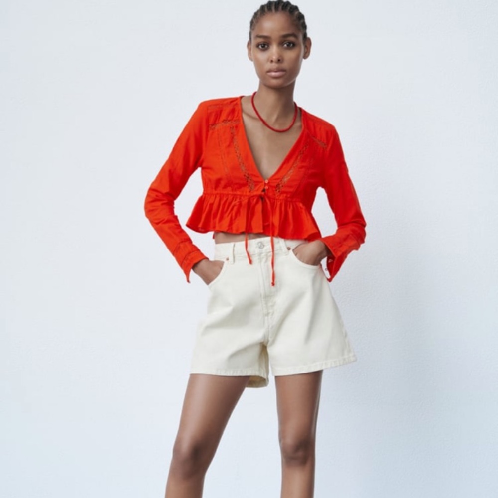 Zara orange embroidery peplum crop jacket Nwt